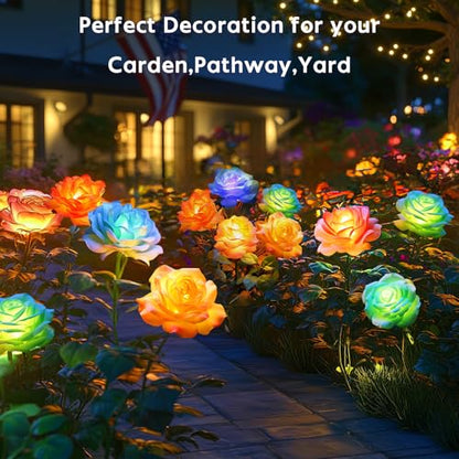 Solar Flower Lights Rose Decor: 6 Pack Solar Garden Lights Outdoor - size: 6 Pack