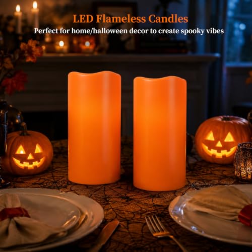 Amagic 3"x6" Flameless Candles, Waterproof LED Pillar Candles, Set of 2 - color: Orange, size: 2 Pack, D3"xH6"