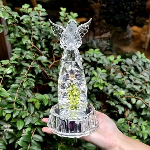 Praying Angel Acrylic Statue 8.6”H LED Lighted Christmas Decor | LED Acrylic Praying Angel Statue Symbol Of Peace Luck Dual Power Night Light Ornament For Holiday Mother’s Day Gifts