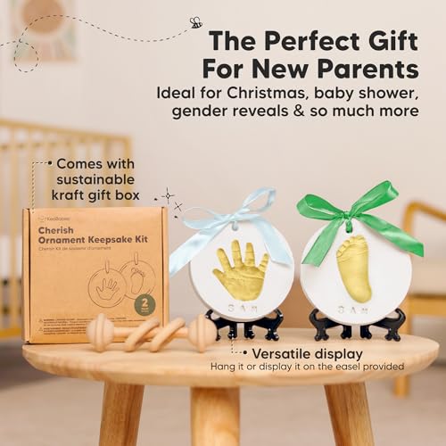 Baby Handprint Footprint Ornament Keepsake Kit, Newborn Imprint(Gold Paint) - color: Cherish, Gold Paint