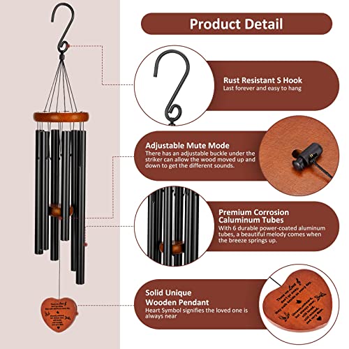 32 Inch Memorial Wind Chimes for Outside, Black Aluminium Chime - size: 32"