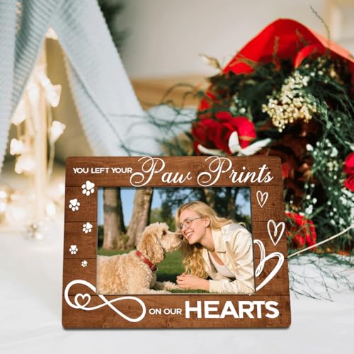 Pet Memorial Gifts for Loss of Dog, You Left Your Paw Prints on Our Hearts, Photo Gifts Wooden Picture Frame, Picture Frame for Loss of Pet Sympathy 7.9 * 5.7inches - color: Style 18