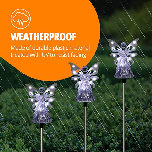 Exhart Garden Solar Lights, Decorative Angel Garden Stake, 12 LEDs, Cute Yard and Pathway Decor, White, 4 x 34 Inch - size: 4 x 34 Inch