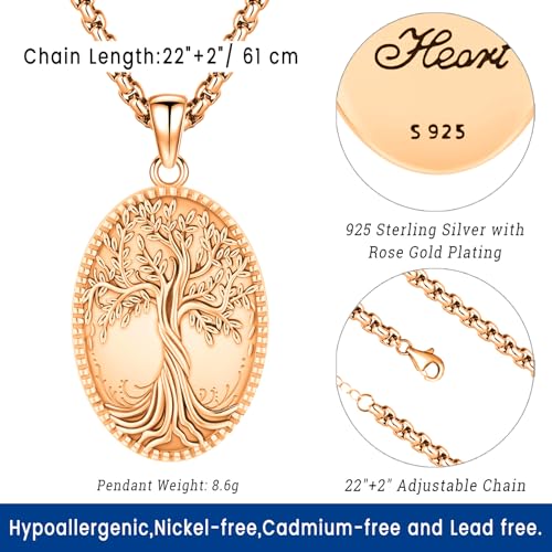 Picture Locket Necklace for Women Men Rose 14K Real Gold 925 Sterling Silver Jewelry Heart Locket Necklace that Holds Pictures Tree of Life Viking Wolf Celtic Knot St Christopher St Michael Pendant - color: I2-6-Tree of Life Locket-Rose Gold