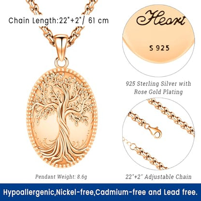 Picture Locket Necklace for Women Men Rose 14K Real Gold 925 Sterling Silver Jewelry Heart Locket Necklace that Holds Pictures Tree of Life Viking Wolf Celtic Knot St Christopher St Michael Pendant - color: I2-6-Tree of Life Locket-Rose Gold