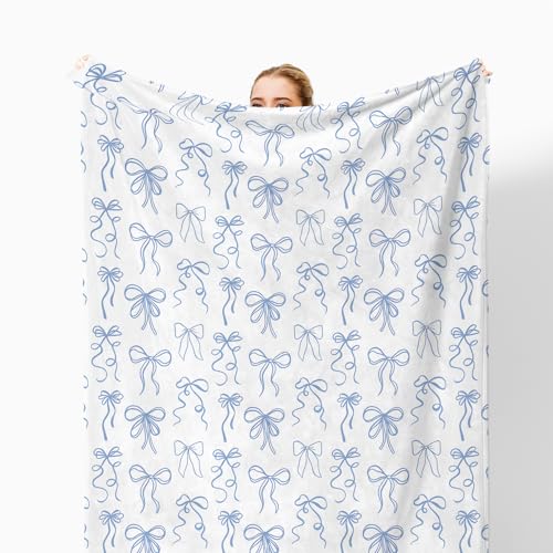 Blue Bow Throw Blanket for Couch, Girly Room Decor Aesthetic, Coquette Blue Ribbon Bow Throw Blanket for Girls Bedroom Dorm Living Room Home Decoration, 50x60 Inches - color: Color_7