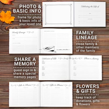 Funeral Guest Book for Your Loved One Funeral Services, Hardcover Celebration of Life Guest Book, Guest Book for Funeral with Memory Share Memory Book for Celebration of Life