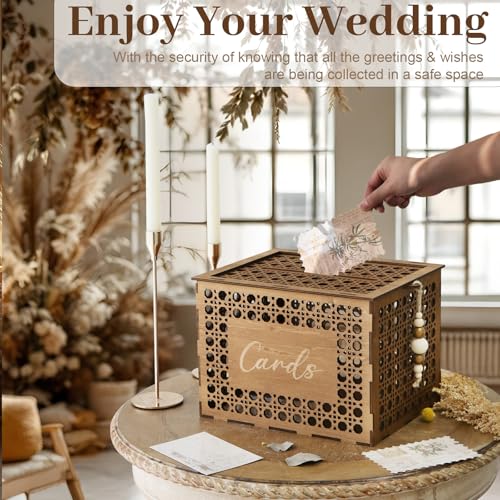 Wooden Wedding Card Boxes for Reception, Vintage Gift Card Box for Party