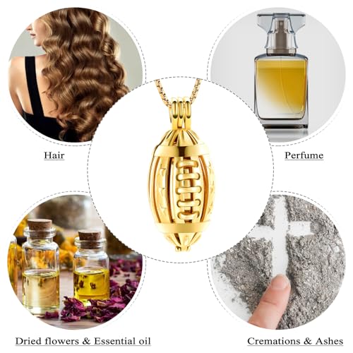 Oinsi American Football Cremation Locket Necklace For Ashes Of Loved Ones Stainless Steel Memorial Urn Jewelry Women Men Keepsake Fashion Necklace - color: All Gold