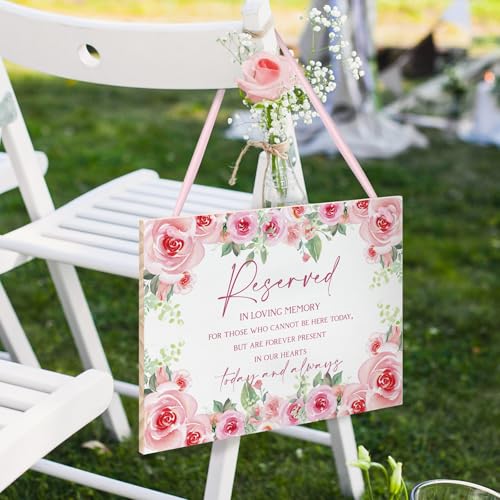 Pink Rose Wedding Memorial Sign with Ribbon Floral Flower Reserved Signs in Loving Memory of Love Ones Parents Celebrating Ceremony Memories Seat Sign from Heaven - style: Rose Seat Sign
