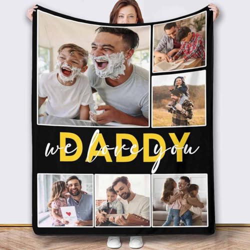 Newcos Customized Picture and Text Blankets Personalized Love You Daddy 6 Pictures Blankets Souvenir Gifts for Papa Dad Mom Family Custom Blanket for Father's Day, Mother's Day and Christmas - color: Color 18