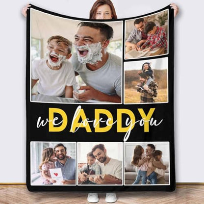 Newcos Customized Picture and Text Blankets Personalized Love You Daddy 6 Pictures Blankets Souvenir Gifts for Papa Dad Mom Family Custom Blanket for Father's Day, Mother's Day and Christmas - color: Color 18