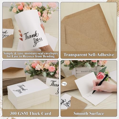 600 PCS Thank You Cards with Envelopes Matching Stickers Thank You Notes Bulk 4x6 Inch Minimalistic Design for Business Baby Shower Wedding Small Business Graduation Bridal Shower Funeral White - color: White