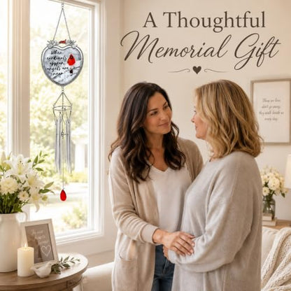 Cardinal Memorial Wind Chimes, 18 Inch Bereavement Sympathy Gift, When Cardinals Appear Angels are Near Remembrance Message, Red Cardinal Hanging Chime for Loss of Loved One, Memorial Garden Decor