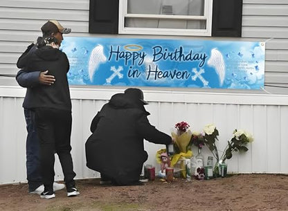YzYbuaego Happy Birthday in Heaven Banner Funeral Party Yard Sign Decorations Happy Birthday in Heaven Yard Banner for Birthday Anniversary Funeral Party Supplies