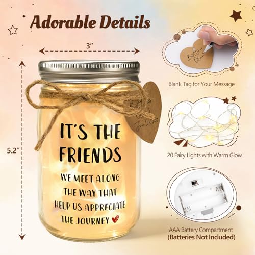 Friendship Gifts for Women - Thank You Mason Jar Night Light for Friends | Unique Birthday Present, Meaningful Appreciation Keepsake, Coworker Farewell, Sentimental 15oz Glass - style: THE FRIENDS