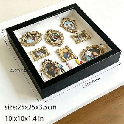 Mini Museum Silhouette Shadow Box Frame, DIY Memory Display Photo Craft Kit with LED String Lights, Mini Gold Frames & Figurines, Keepsake Box for Wedding Anniversary Family Milestone Gift (Black) - color: Black
