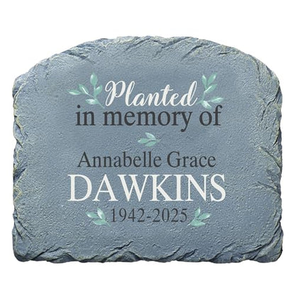 Let's Make Memories Personalized Memorial Garden Stone - Sympathy - Loss of Loved One - Grave Marker - Condolences - Indoor/Outdoor - Durable Resin - Planted in Love - style: Planted in Memory - Green Leaves