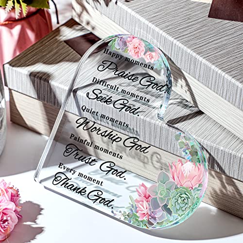 Yulejo Bible Verse Acrylic Heart Plaque, Eucalyptus Leaf Gift for Women | Christian Home Decor, Prayer Corner Accent, Office Desk Display, Clear Acrylic Heart Keepsake, Gift for Religious Women - style: Eucalyptus Leaf