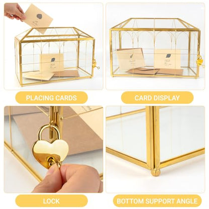 Wedding Glass Card Box with Slot, 10.2×6.1×7.9 Inch - color: Golden 10.2" x 6.1" x 7.9"