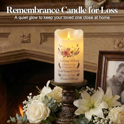 Homemory 4x7 Flameless Memorial Candle Sympathy Gifts for Loss of Loved One - color: Always in Our Hearts