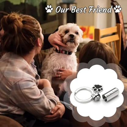 8Pcs Pet Ashes Keepsake Keychain for Dog Pet Ashes Urn Keychain Memorial Cylinder Cat Cremation Jewelry Paw Print Urn Necklace for Ashes (Silver) - color: Silver