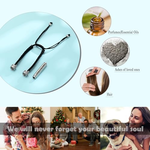 Hearbeingt Cylinder Cremation Bracelet for Ashes Adjustable Rope Urn Bangle - color: C-Silver-Always in My Heart