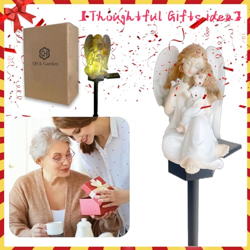 QH & Garden Angel Solar Garden Light - Virgin Mary Statue | LED Waterproof, Solar Powered Garden Stake Lights, For Balcony, Yard, Lawn, Pathway, Walkway, Angel Statues Grave Decorations - style: Mother Mary