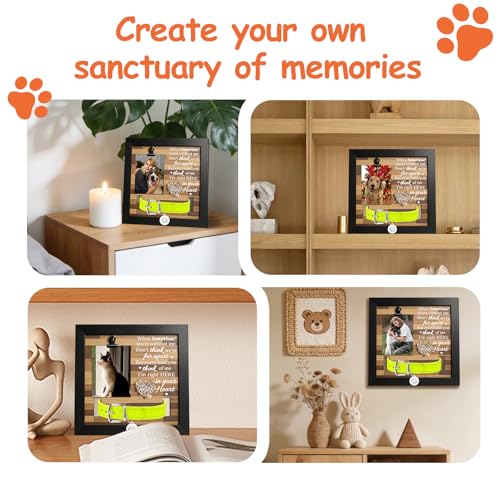 Artisanal Hand-Knitted Heart Dog Memorial Frame with Photo Clip& Collar Holder - Loss of Pet Sympathy Gift, Warm Remembrance for Dogs and Cats - color: Black and gray