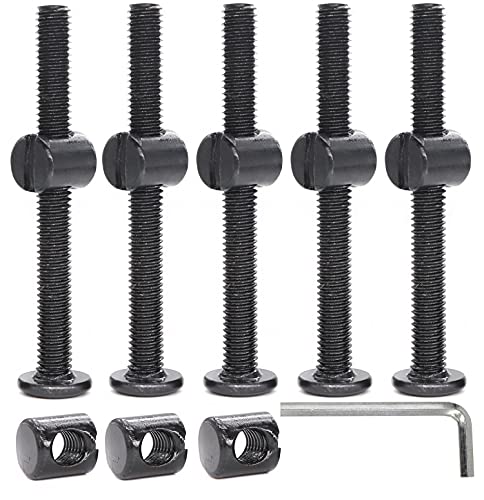 cSeao 10-Pack M6-1.0x45mm Black Socket Cap Screws Barrel Nuts Set for Furniture Crib Chairs - size: M6x45mm 10-Pack