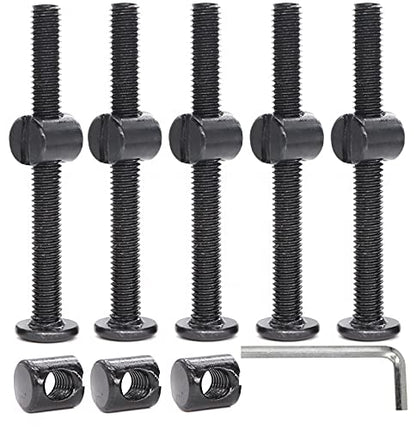 cSeao 10-Pack M6 50mm Black Socket Cap Screws Barrel Nuts Set for Furniture Crib Chairs - size: M6x50mm 10-Pack