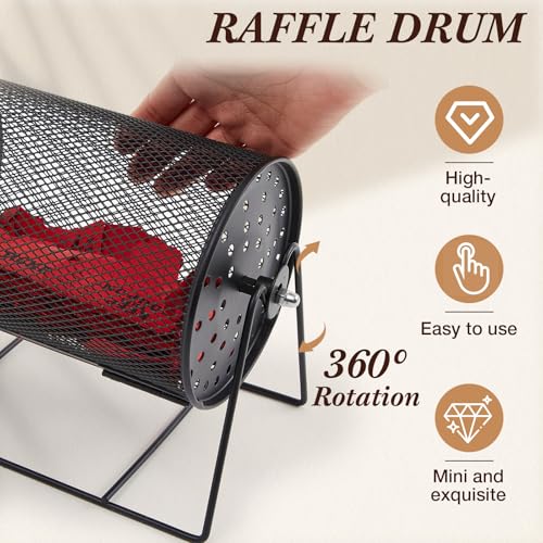 Teenyyou Raffle Drum Holds 600 Tickets, Metal Ticket Wheel Spinner with Stand, Raffle Tickets Cage for Games Events, Parties, School Drawings(Integrated Rotary,Black,7.09" X 4.72", Small) - color: Black, size: 7.09" X 4.72", Small, style: Integrated Rotar