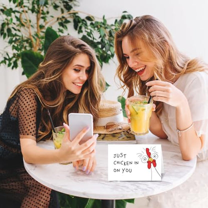 Funny Thinking of You Card, Humorous Chicken Encouragement Cards, Funny Get Well Get Better Cards, Humor Miss You Gift for Friend, Chicken in on You! - color: #2