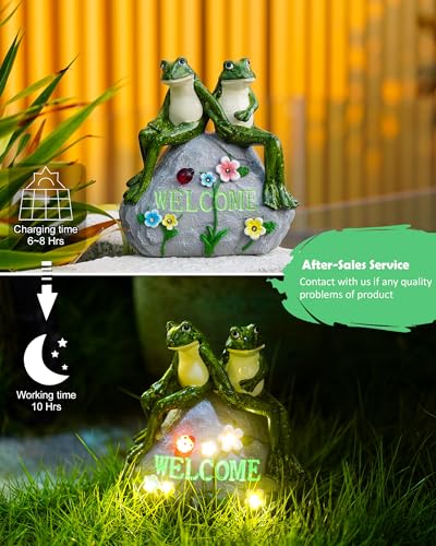 Nacome Solar Garden Outdoor Statues Frog with Succulent - color: Green Frog