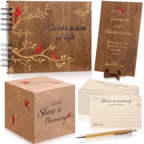 64 Pcs Funeral Guest Book Set for Memorial Service, Wood, Cardinal - color: Wood, style: Cardinal