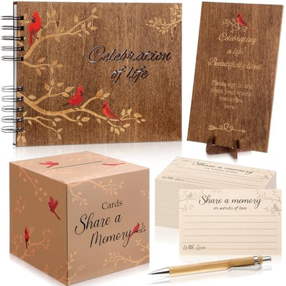 64 Pcs Funeral Guest Book Set for Memorial Service, Wood, Cardinal - color: Wood, style: Cardinal