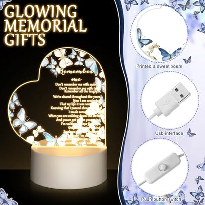 Coume Memorial Gift Night Light Clear Crystal Acrylic Heart Sympathy Gifts Sign LED Light Remembrance Bereavement Decor Condolence Present for Loss of Loved One (Blue Butterfly Style) - style: Blue Butterfly Style