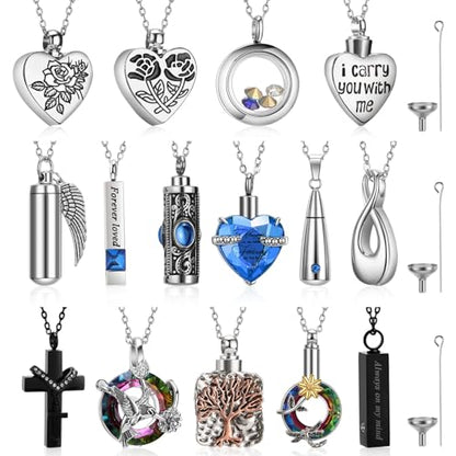 Ecation 15 Pcs Urn Necklace for Ashes Women Cremation Jewelry - color: Blue