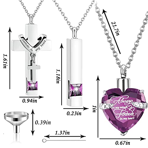 weikui 3 Pieces Heart Cross Cubic Urn Necklace for Ashes for Men Women Cremation Jewelry Crystal Memorial Locket Ashes Pendant Family Keepsake Sharing Jewelry Set - color: 3 Silver Pendants - Purple