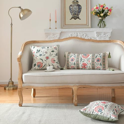 ISAENNE French Linen Rectangle Throw Pillow Cover,Set of 2,20"x12"-Daffy B | Designer French Elegant Pillow Cover,Concealed Zipper Design,Floral Pattern,Sofa,Bedroom,Living Room,Lounge Chairs - color: Daffy B, size: 28" x 12" (Pack of 2)