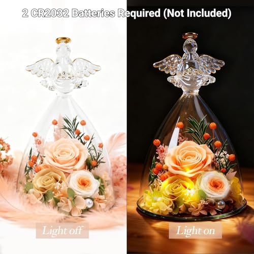 Casaido Mothers Day Rose Gifts for Women, 7" Champagne Preserved Roses Flowers in Glass Angel Figurine, Birthday Gift for Mom Wife Grandma, Eternal Rose for Valentines Christmas Anniversary - color: Champagne