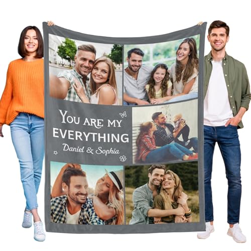 D-Story Custom Blanket with Photos Text Personalized Blankets and Throws Customized Fleece Picture Blanket for Adult Kid Funny Birthday Gifts for Couple Wife Husband Family 5 Photos - color: B1-5 Photos