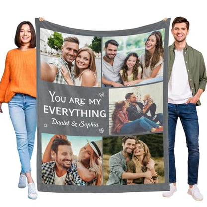D-Story Custom Blanket with Photos Text Personalized Blankets and Throws Customized Fleece Picture Blanket for Adult Kid Funny Birthday Gifts for Couple Wife Husband Family 5 Photos - color: B1-5 Photos