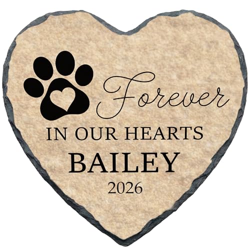 Personalized Dog Memorial Stone, Forever in Our Hearts Paw Print Heart Plaque, Pet Loss Gift for Dogs (S-20) - color: S-20