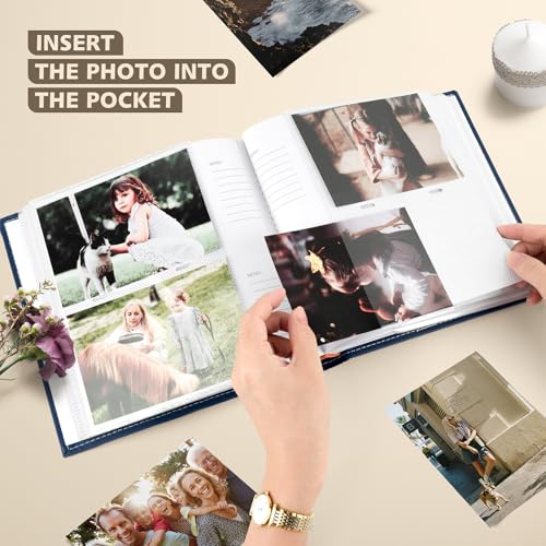 Photo Album Hold 200 4x6 Photos with Front Window for DIY (Blue) - color: Dark Blue