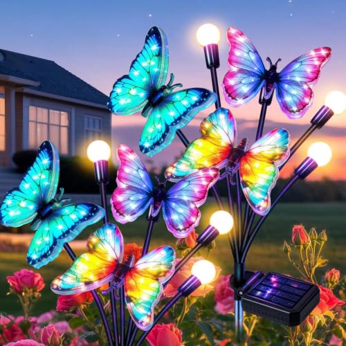 TEDOF 2 Pack Solar Butterfly Outdoor Lights Waterproof for Garden - color: 2 Pack Butterfly Firefly Lights