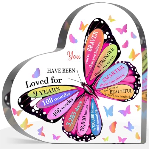 9 Year Old Girl Birthday Gifts, 9th Birthday Acrylic Sign, Inspirational Butterfly Keepsake Sign for Girls Boys, Happy 9 Birthday Gifts Idea for Daughter Girls, Table Desk for Home - style: 9th Birthday