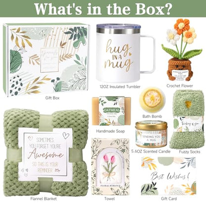 Get Well Soon Gift Baskets for Women, Sending Warmth Gift, Self Care Gifts, Spa Care Package After Surgery Inspirational Thinking of You Sympathy Gift, Birthday Mother's Day Easter Gifts - color: Green