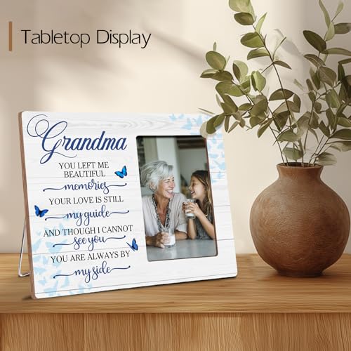 Grandma Memorial Bereavement Butterfly Wooden Picture Frame Gifts for Loss of Grandma, Always By My Side Sympathy Gifts for Loss of Grandmother, Fits 4x6 Photo Frame - color: Blue-grandma