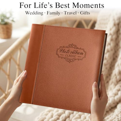 Photo Album Holds 3X5, 4X6, 5X7, 6X8, 8X10 Photos, Leather Cover, Magnetic Self-Stick Page, Hand Made DIY Albums (Brown, Large) - color: Brown, size: Large